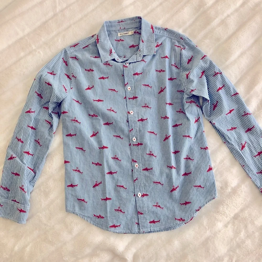 Billy Bandit striped shark print button down, boys 12 - Picture 1 of 4